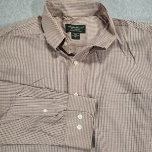 Eddie Bauer Wrinkle Resistant Long Sleeve Shirt Mens Large Tall Brown‎ Red